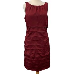 Laundry by Shelli Segal Sleeveless Burgundy Sheath Dress Tiered Ruffle 12 READ‎